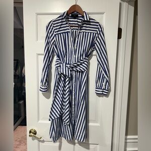 J. Crew Navy and White Striped cotton button down Dress